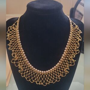 Gold Metal W/Rhinestones Necklace And Earring Set